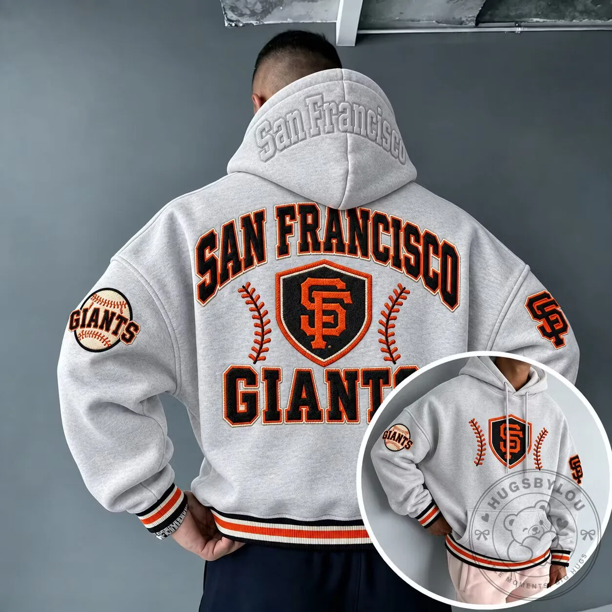 San Francisco Giants Baseball Team Logo Gray Embroidered Hoodie