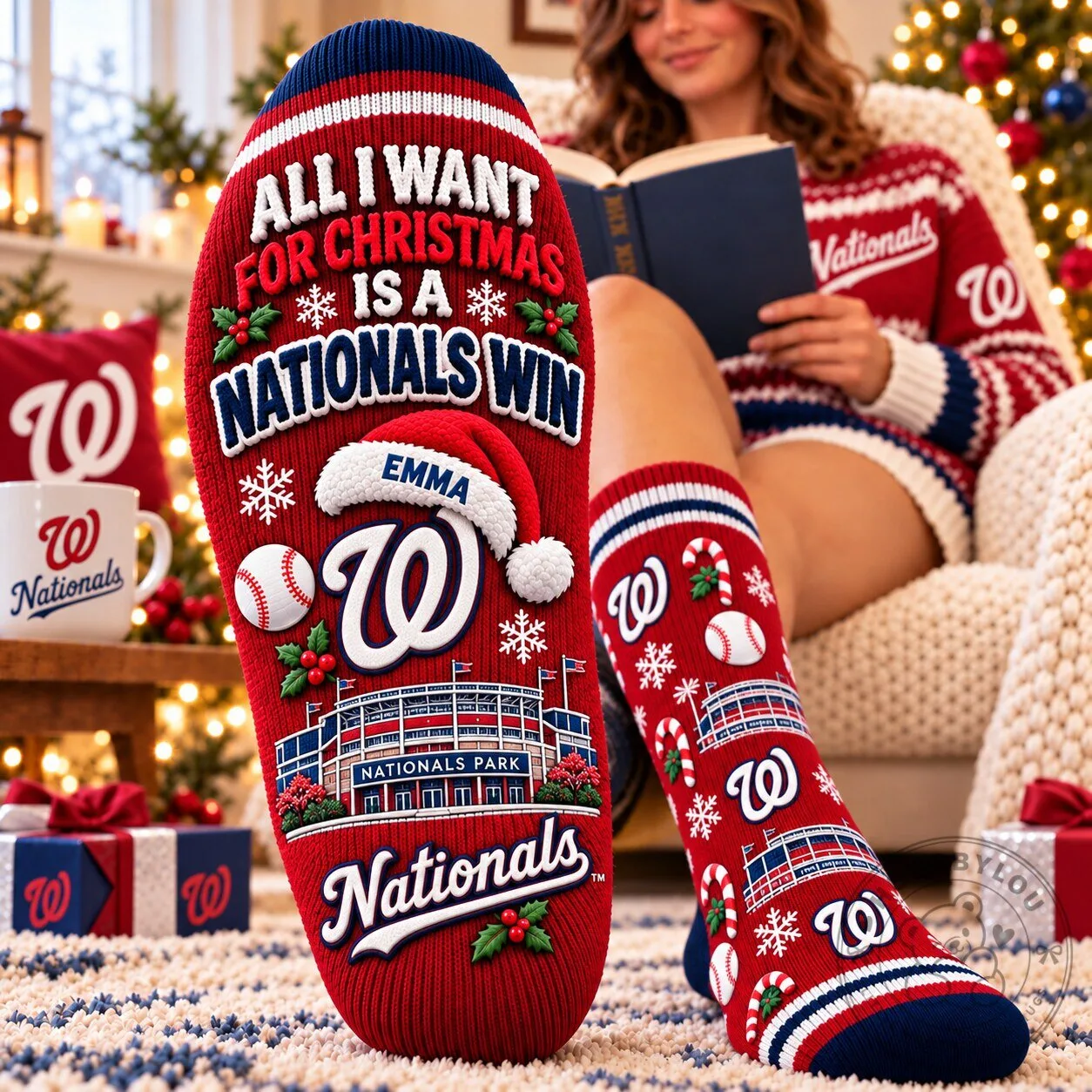 Washington Nationals Baseball Christmas Holiday Socks
