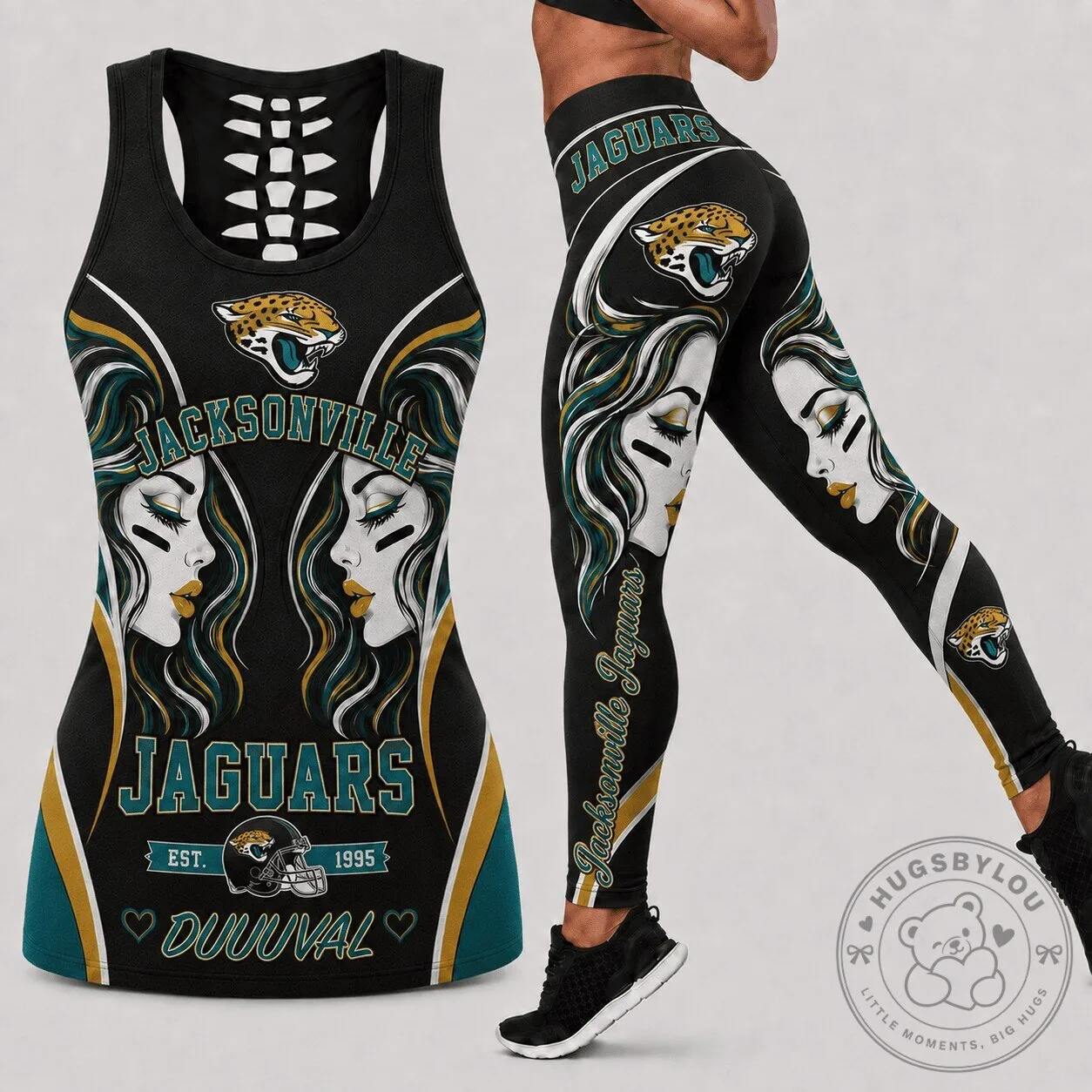 Women's Tank Top and Leggings Set with Jacksonville Jaguars Fan Art Design