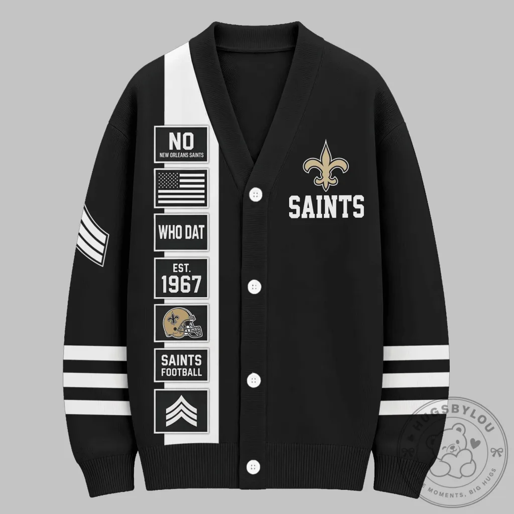 New Orleans Saints Football Team Heritage Varsity Knit Cardigan New Orleans Saints Football Team Heritage Varsity Knit Cardigan