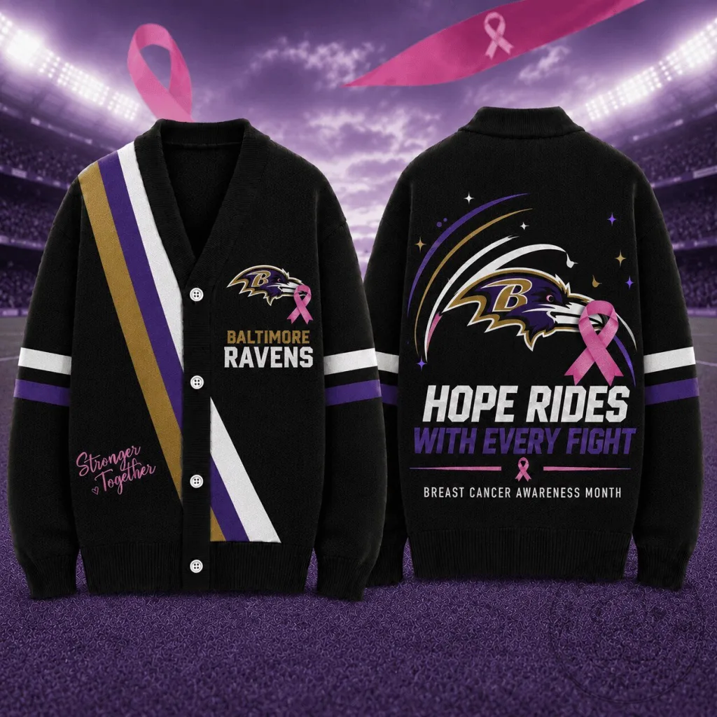 Baltimore Ravens NFL Breast Cancer Awareness Hope Rides Cardigan