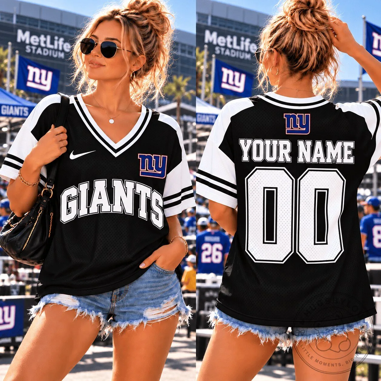 New York Giants Personalized Football Game Day V-Neck Jersey
