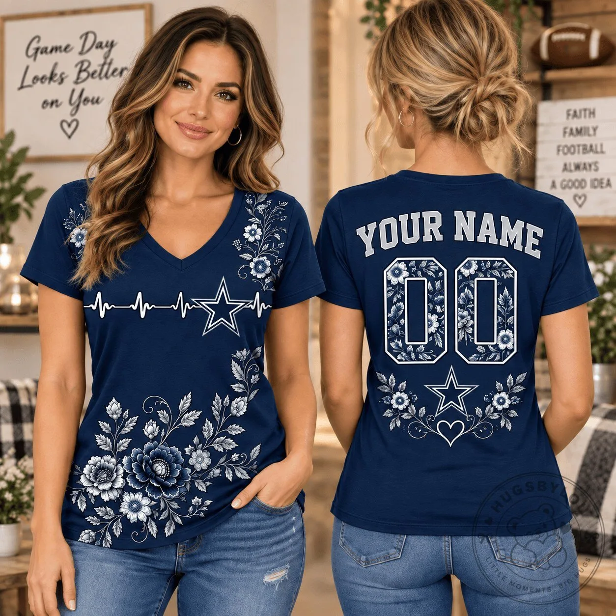 Dallas Cowboys Shirt Personalized Floral V-Neck T-Shirt for Women