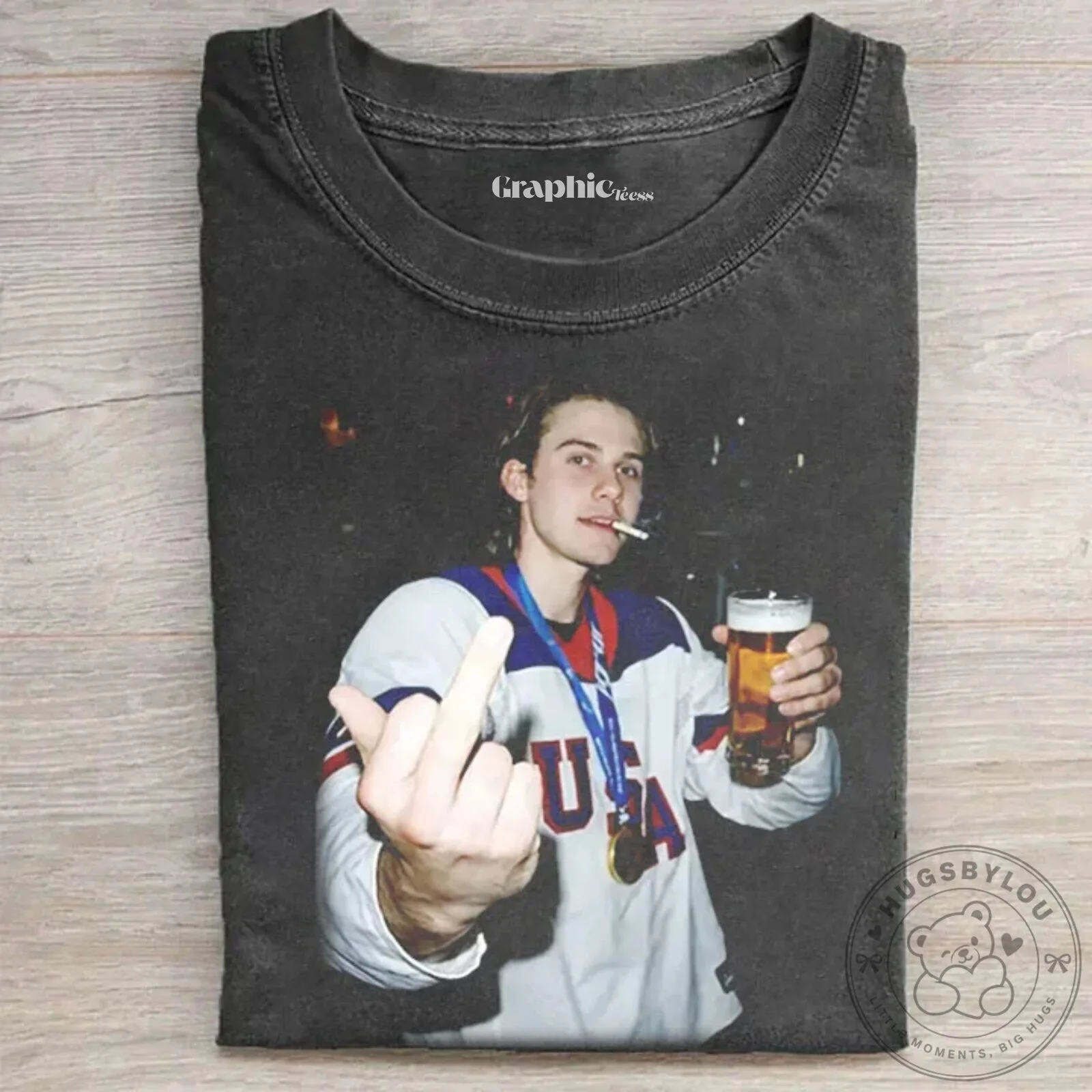 Jack Hughes Champion Middle Finger Graphic T-Shirt