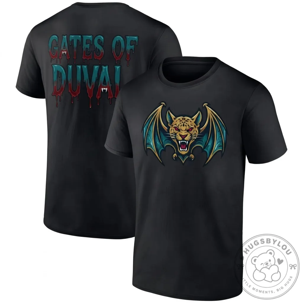 Jacksonville Jaguars Gates of Duval Halloween Black T-Shirt Jacksonville Jaguars Gates of Duval Halloween Black T-Shirt