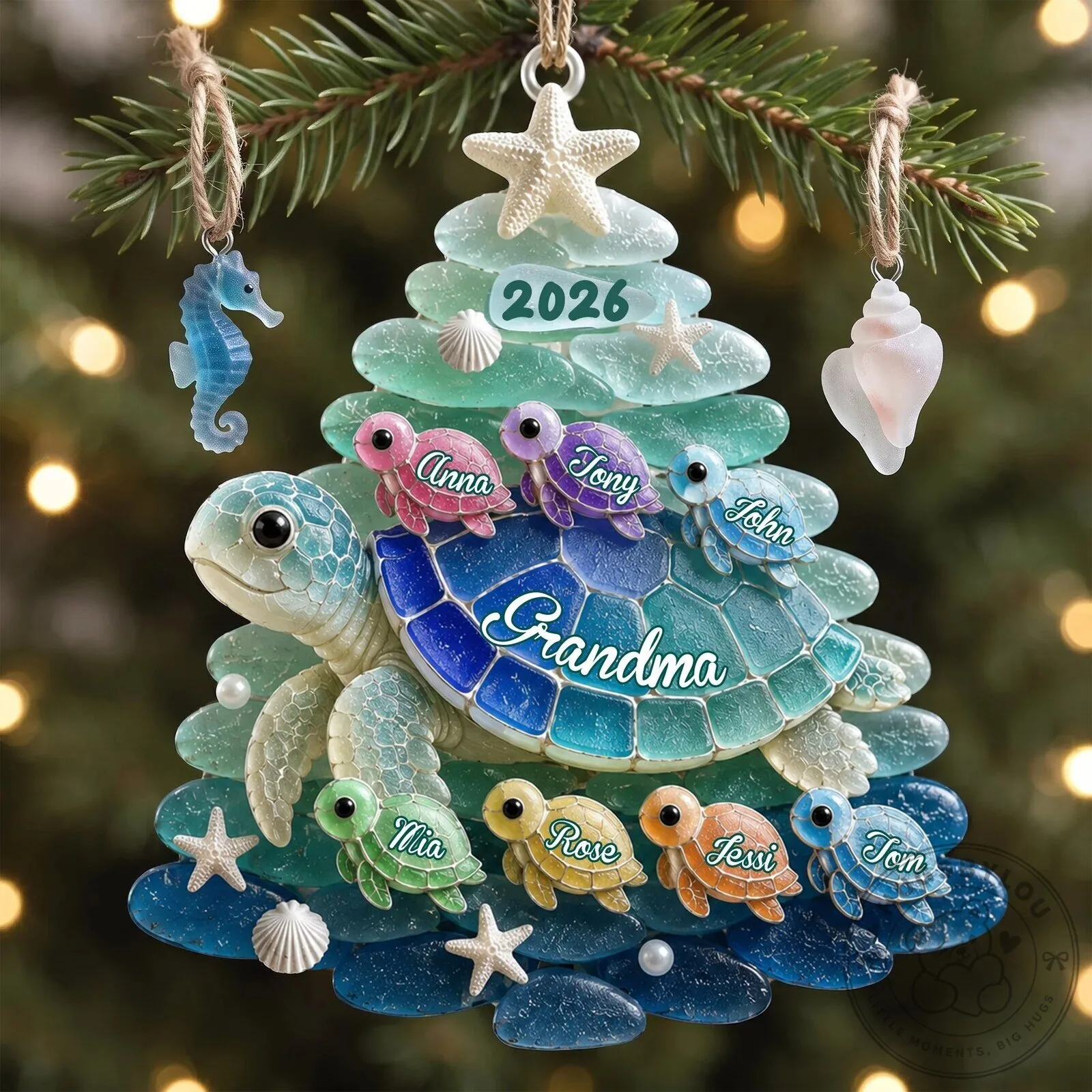 Personalized Sea Turtle Family Christmas Tree Ornament for Grandma