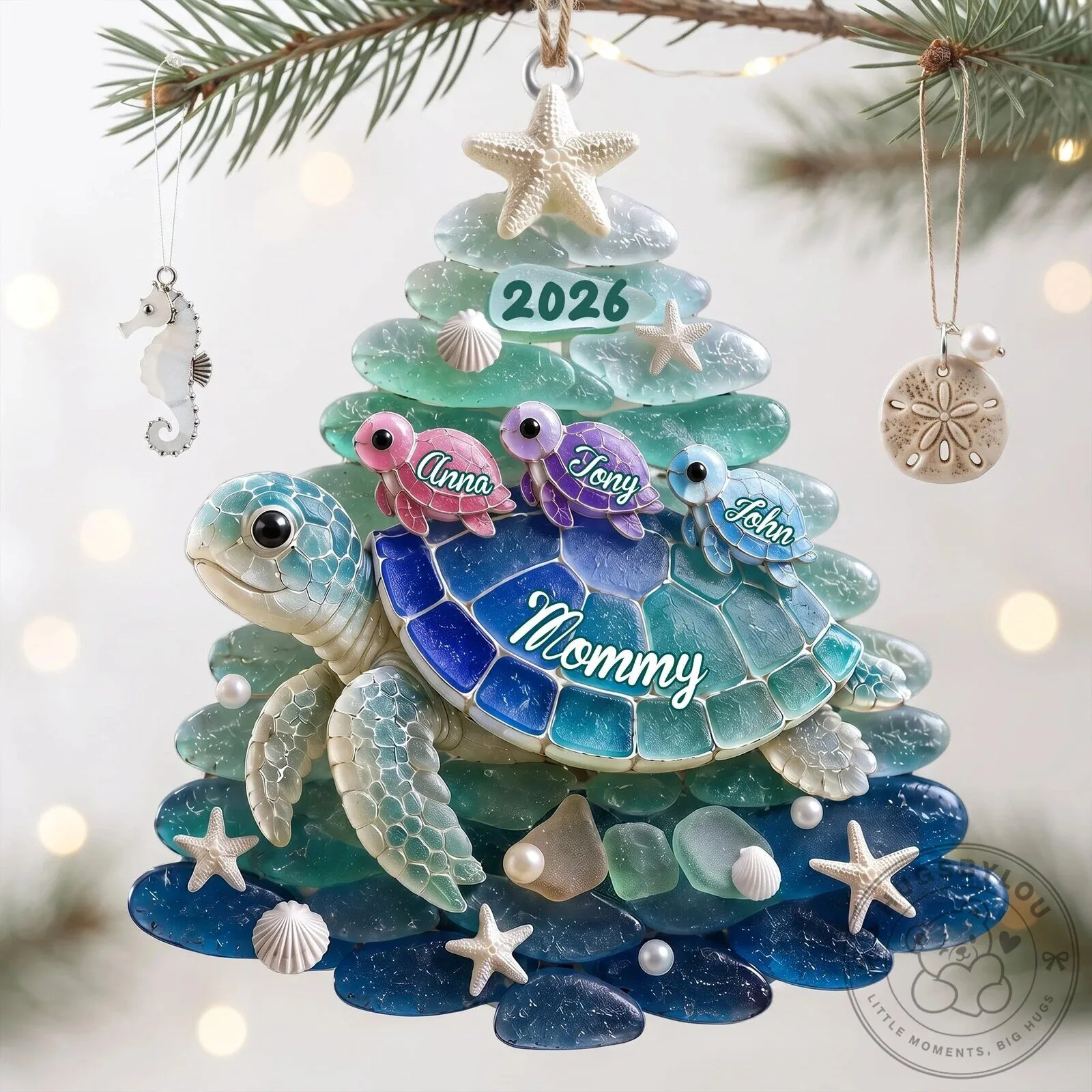 Personalized Sea Turtle Family Christmas Tree Ornament for Grandma 13 Personalized Sea Turtle Family Christmas Tree Ornament for Grandma