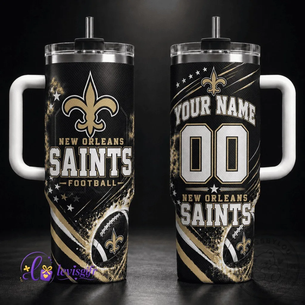 New Orleans Saints Football Team Personalized 40oz Stainless Steel Tumbler with Handle