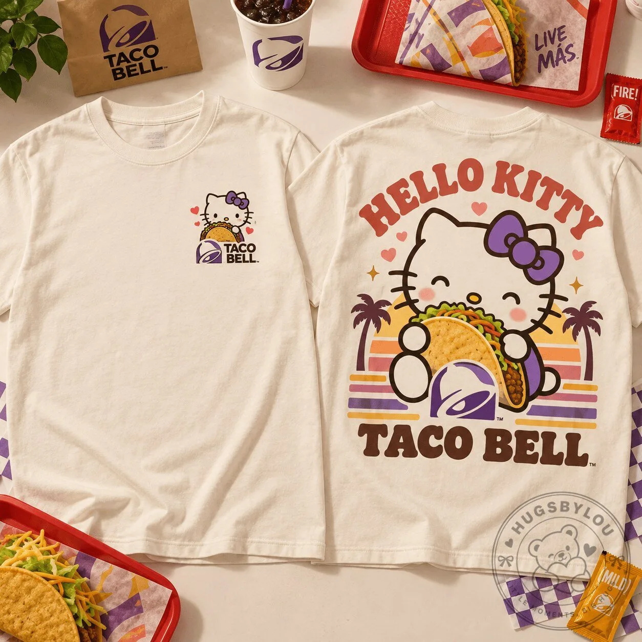 Hello Kitty Taco Bell Fast Food Cartoon Character Graphic T-Shirt
