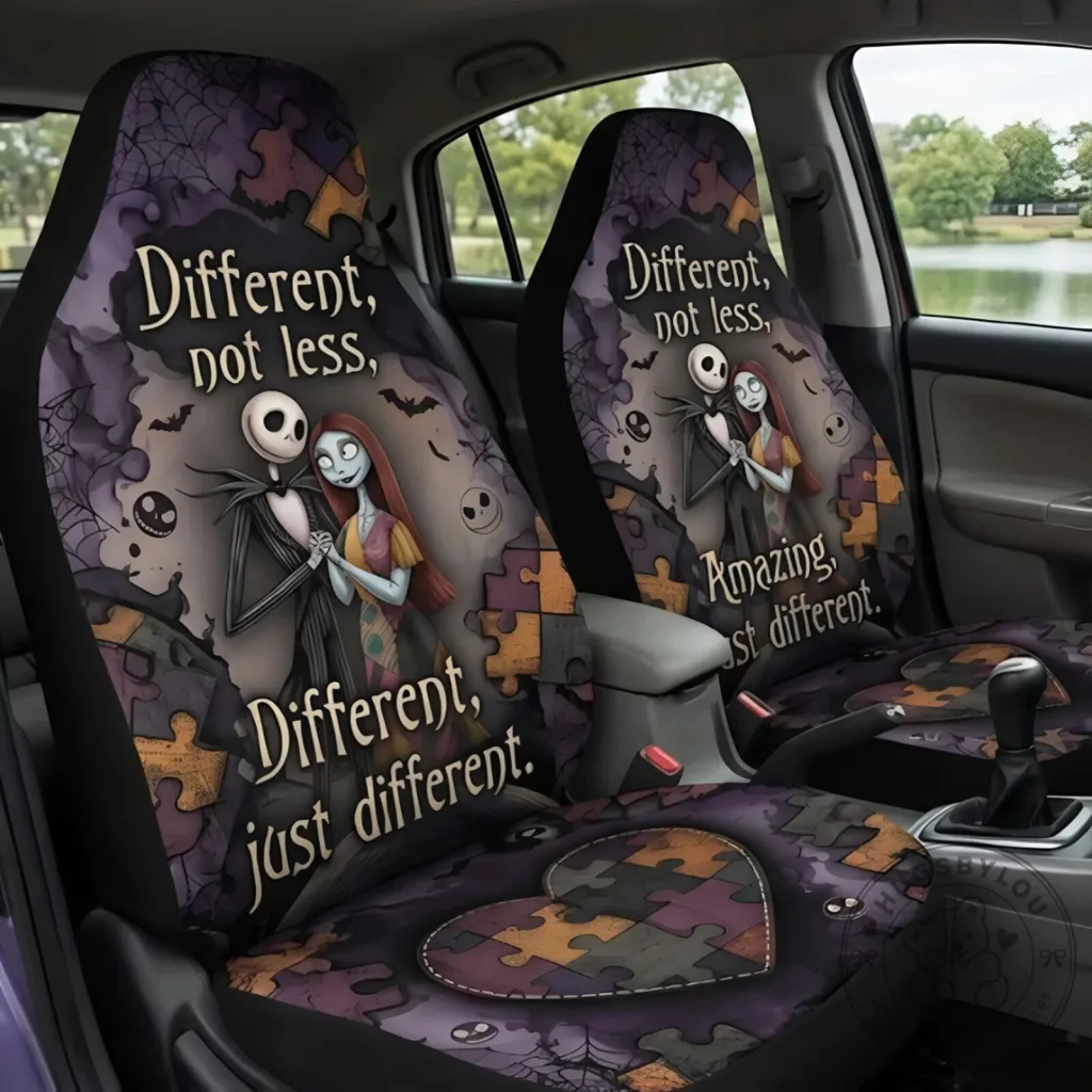 Nightmare Before Christmas Jack and Sally Autism Awareness Car Seat Covers