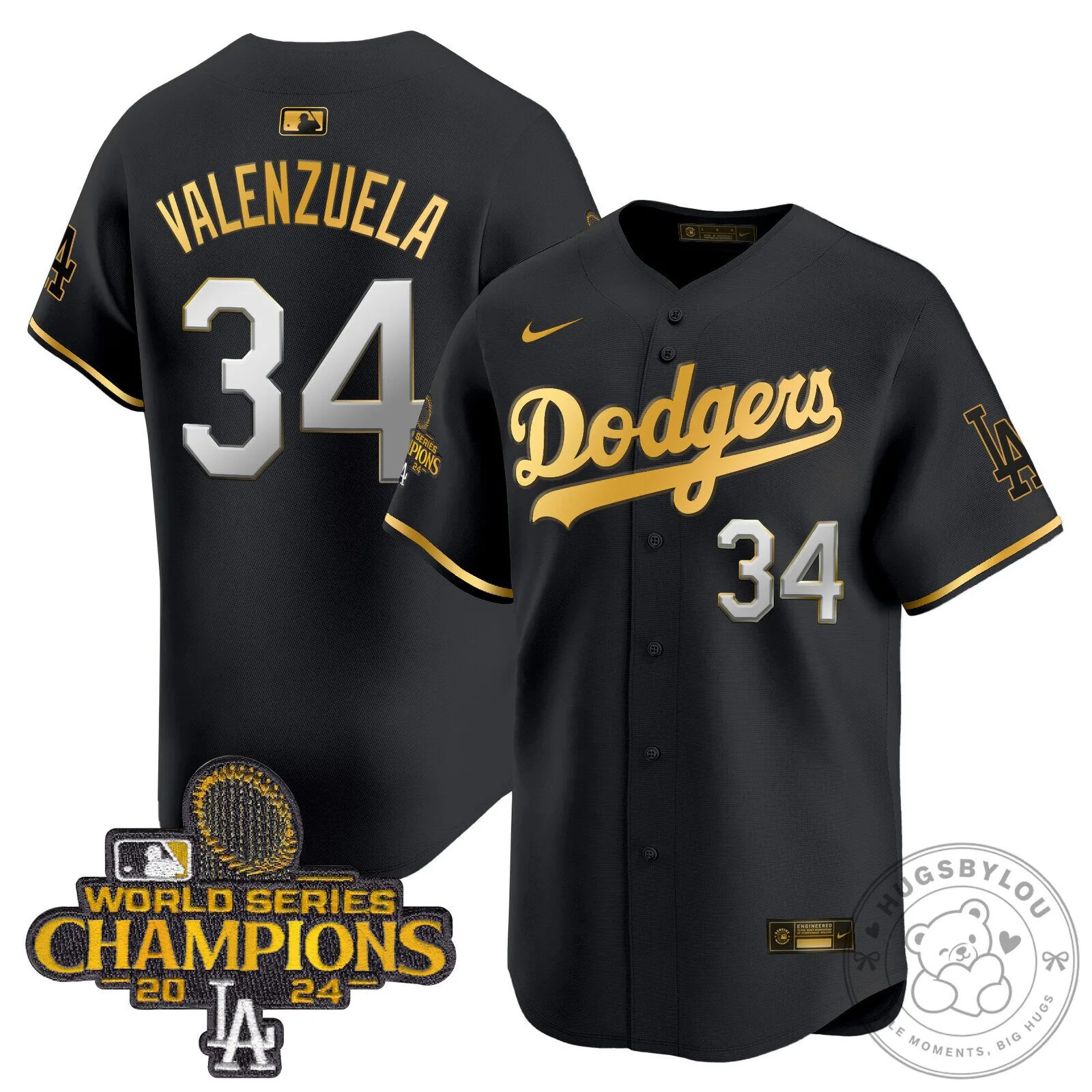 Dodgers Fernando Valenzuela 2024 World Series Champions Black Baseball Jersey