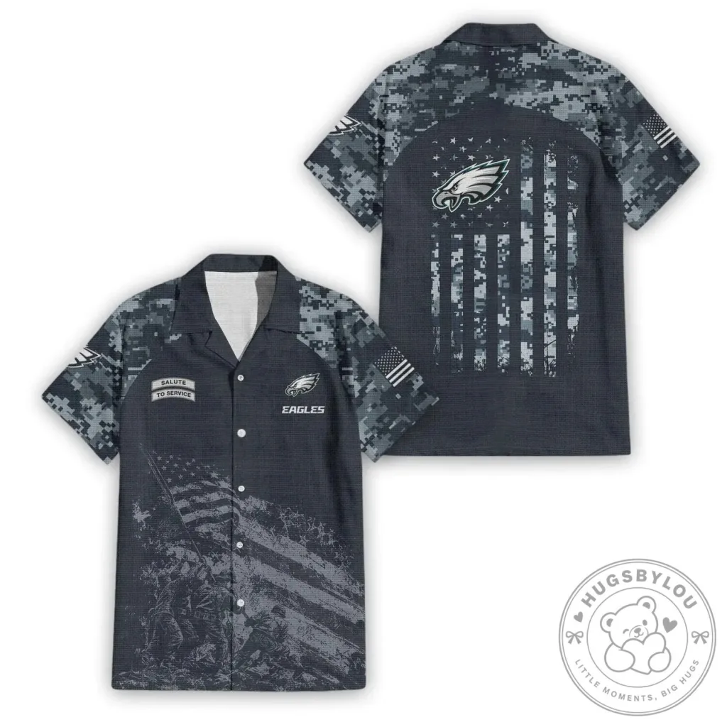 Philadelphia Eagles Salute To Service American Flag Hawaiian Shirt Philadelphia Eagles Salute To Service American Flag Hawaiian Shirt