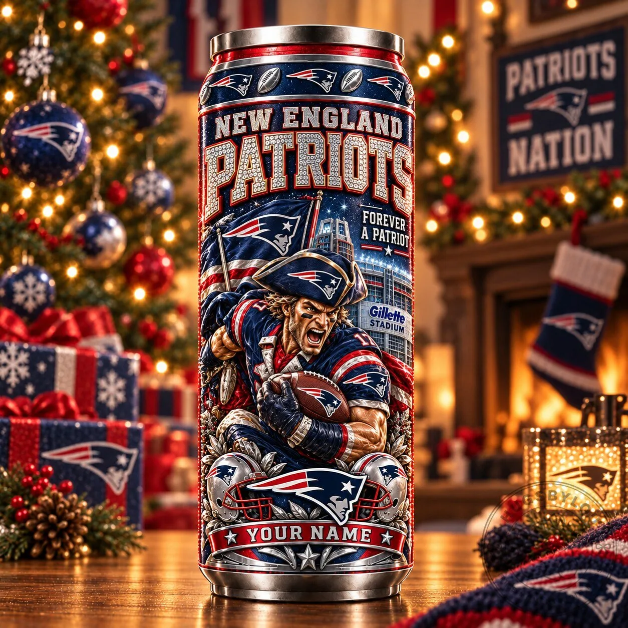 New England Patriots NFL Football Team Custom Name Stainless Steel Can Tumbler