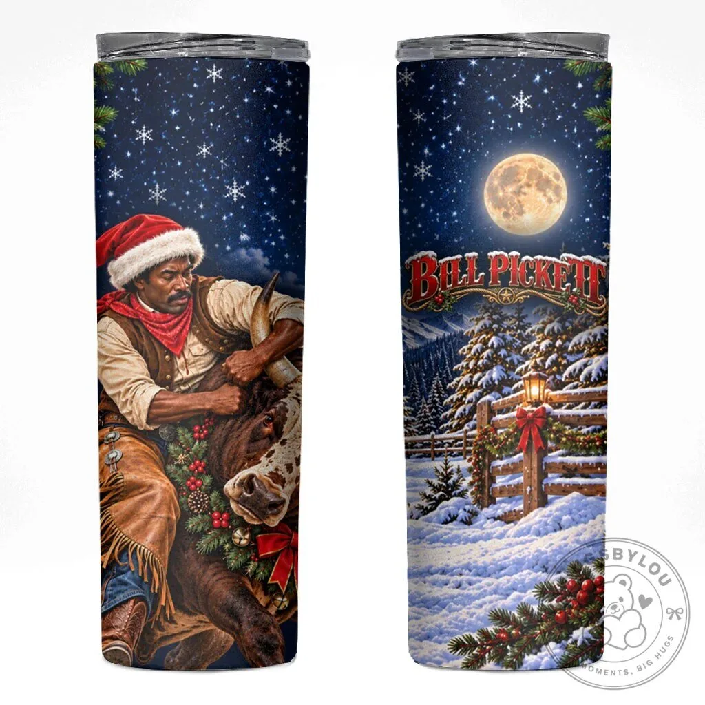 Bill Pickett Christmas Bull Rider Snowy Winter Western Rodeo Night Art Tumbler