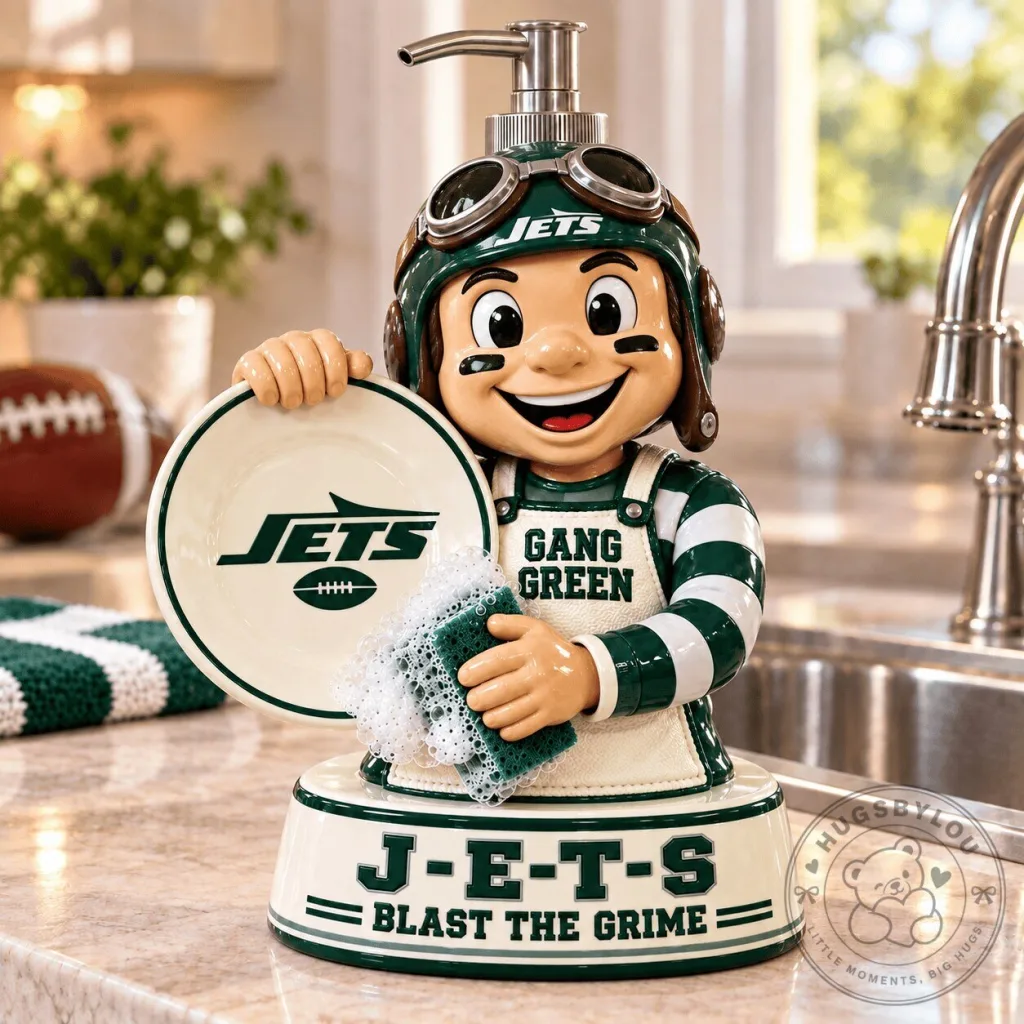 New York Jets Gang Green Mascot Character Soap Dispenser with Plate New York Jets Gang Green Mascot Character Soap Dispenser with Plate