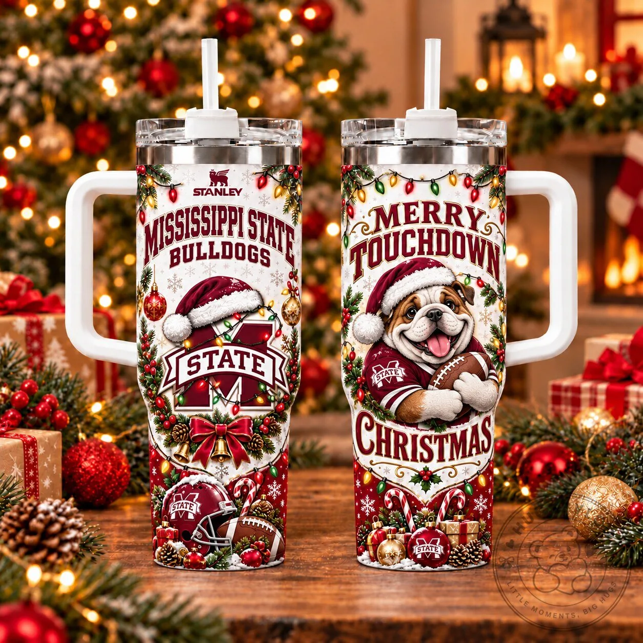 Mississippi State Bulldogs Christmas Merry Touchdown Holiday Tumbler with Handle