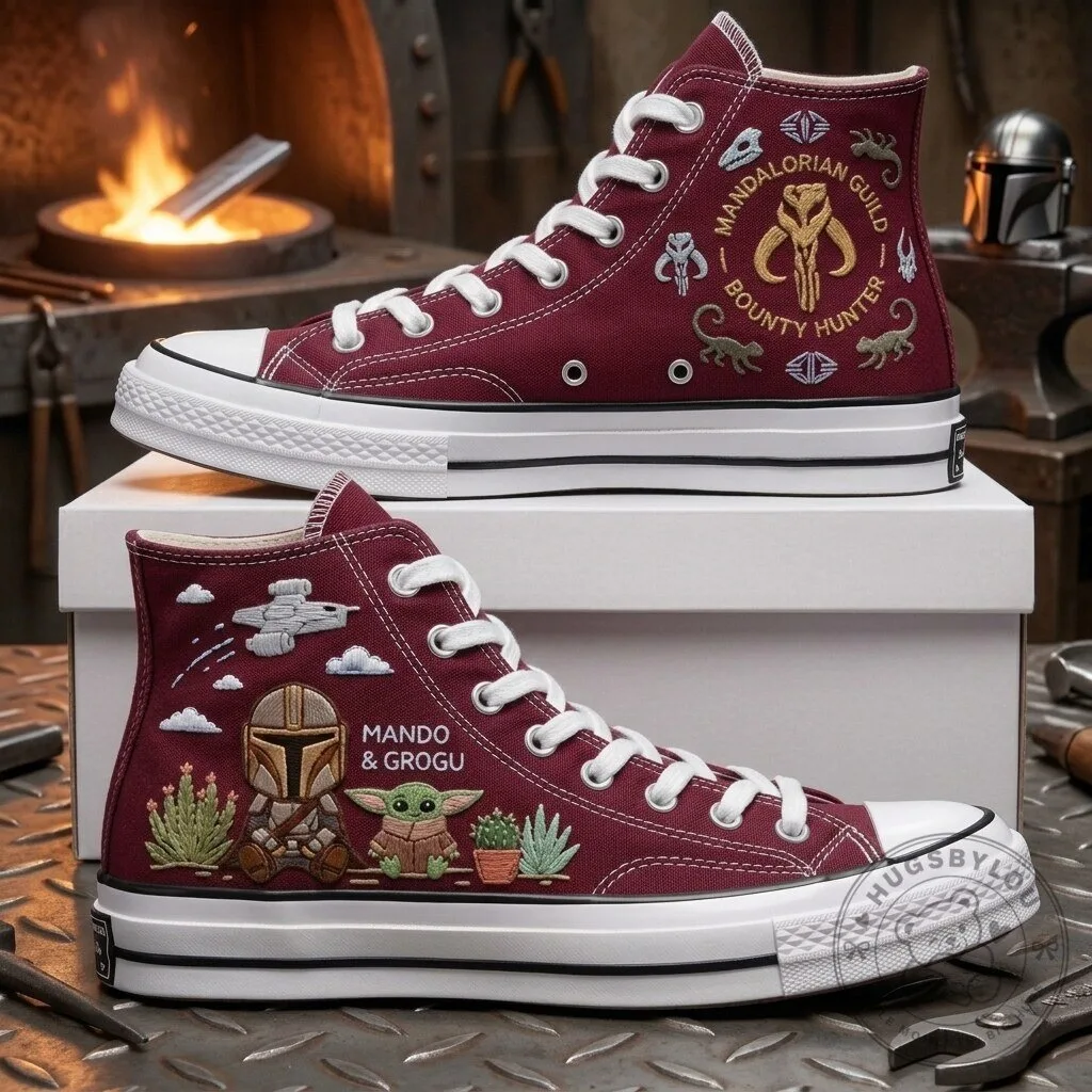 Star Wars Mandalorian and Grogu Embroidered Converse Chuck Taylor High-Top Shoes
