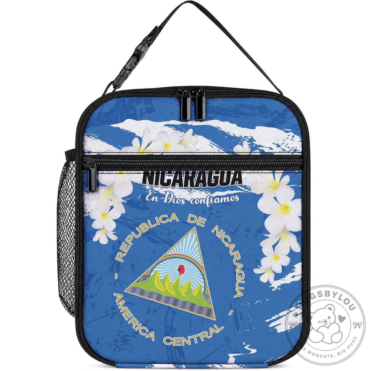 Nicaragua Flag Sacuanjoche Flower Insulated Lunch Bag Cooler Tote