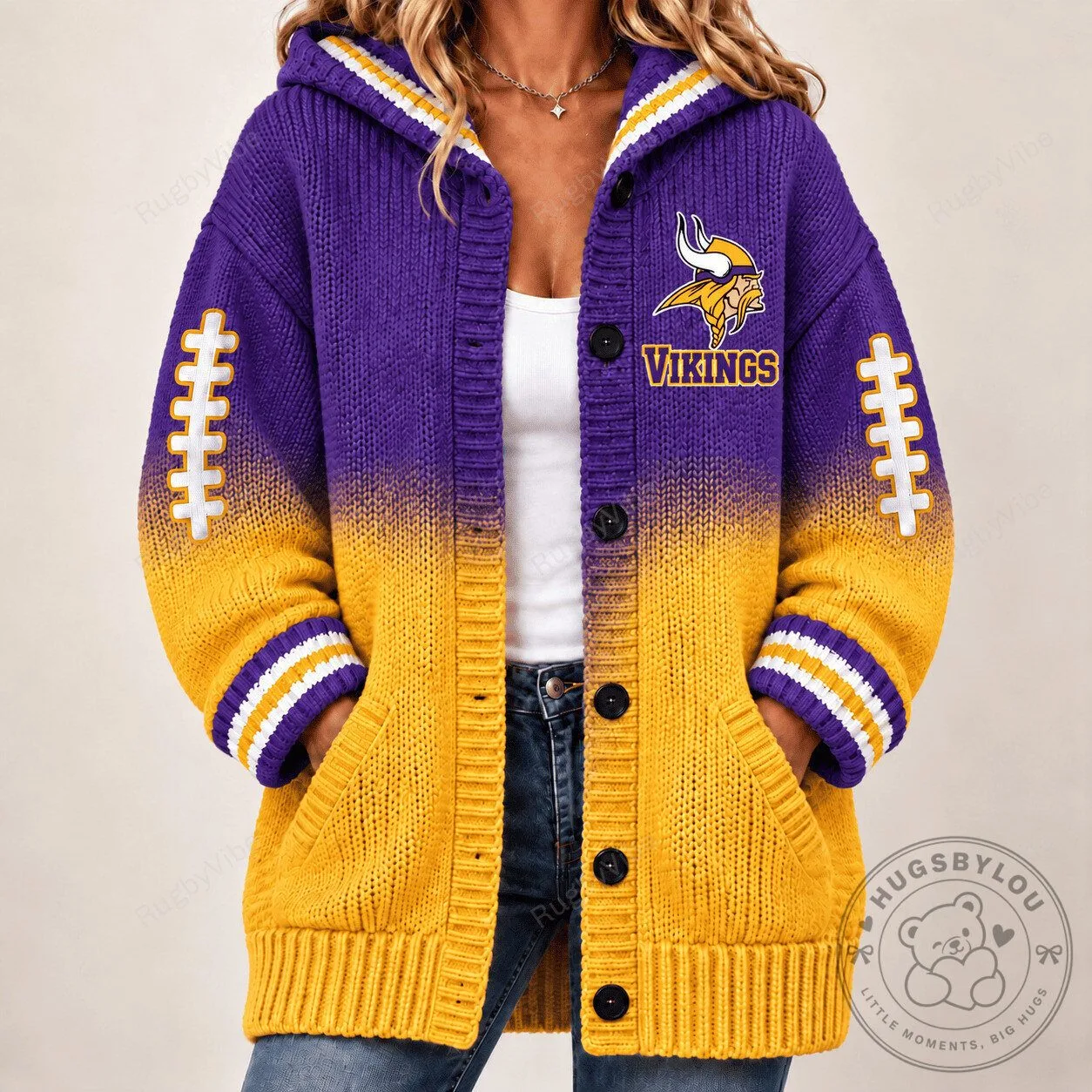 Minnesota Vikings Football Team Striped Knit Cardigan Hoodie 3 Minnesota Vikings Football Team Striped Knit Cardigan Hoodie