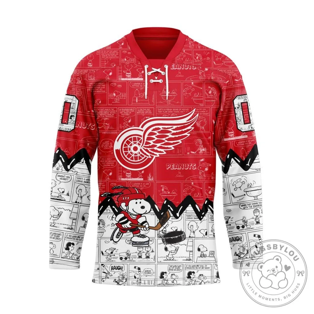 Detroit Red Wings Snoopy Peanuts Comic Strip Hockey Jersey