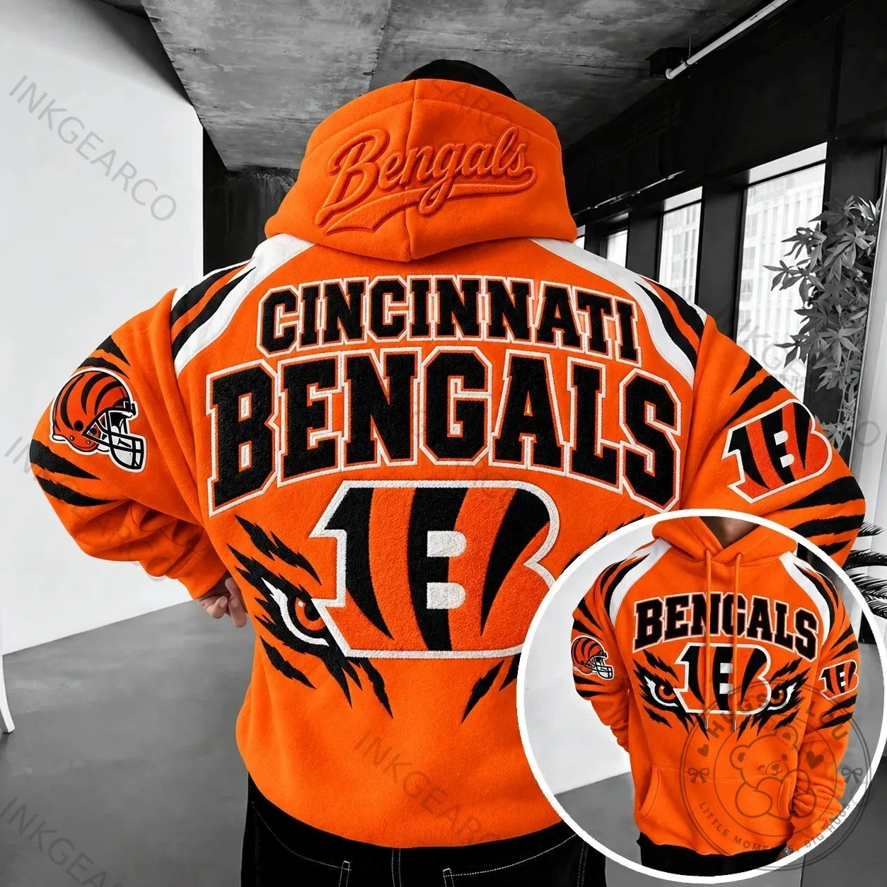 Cincinnati Bengals Football Team Orange and Black Striped Hoodie