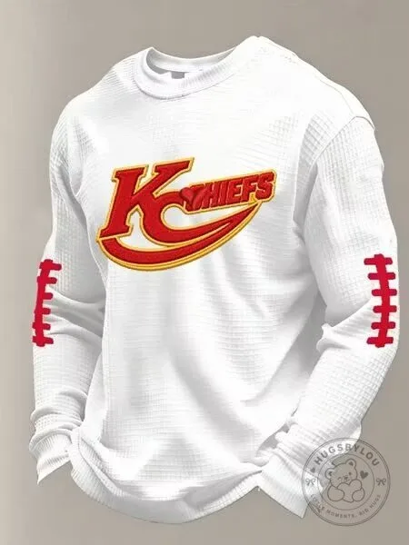 Kansas City Chiefs Football Team Logo White Waffle Knit Sweatshirt