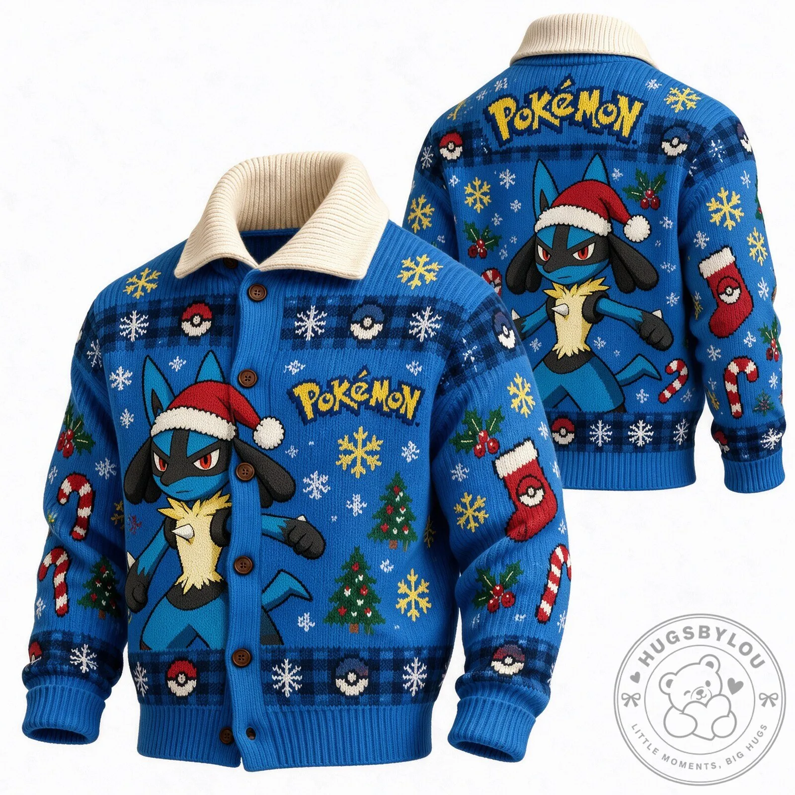 Pokemon Lucario Christmas Holiday Ugly Sweater Cardigan