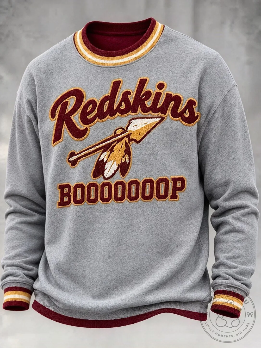 Washington Redskins Boooop Football Team Logo Gray Crewneck Sweatshirt