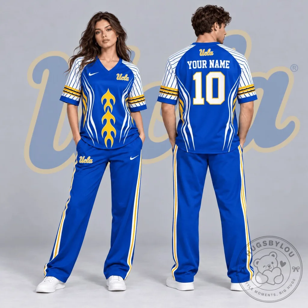 UCLA Bruins Flame Stripe Personalized V-Neck Baseball Jersey