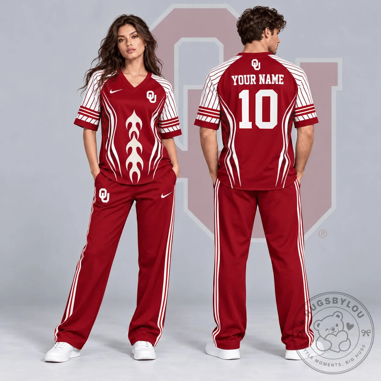 Oklahoma Sooners Personalized Flame Stripe V-Neck Football Jersey