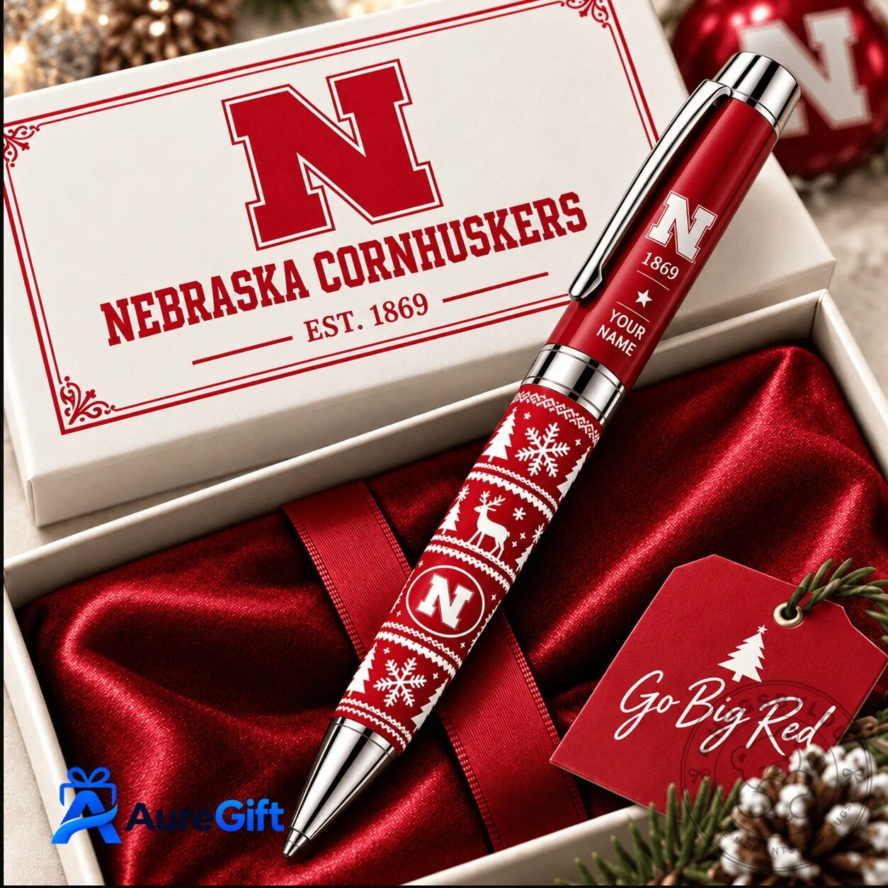 Nebraska Cornhuskers Christmas Holiday Ballpoint Pen Personalized Gift