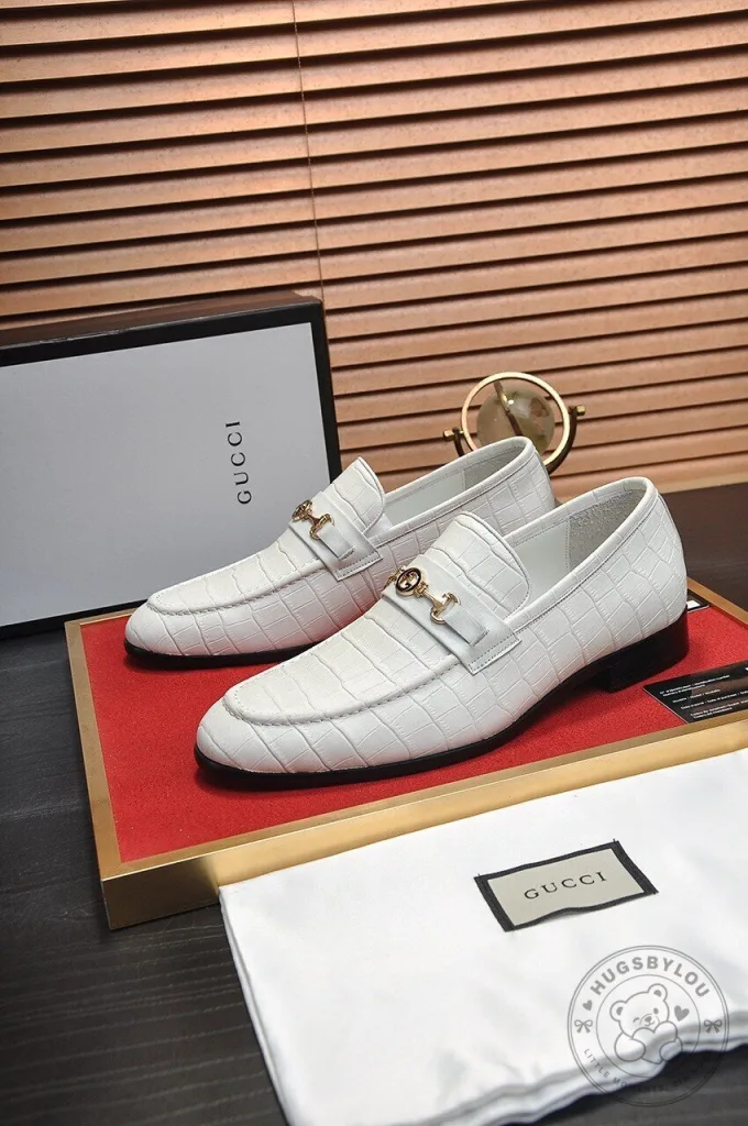 Gucci White Alligator Pattern Leather Horsebit Loafers for Men 48 Gucci White Alligator Pattern Leather Horsebit Loafers for Men