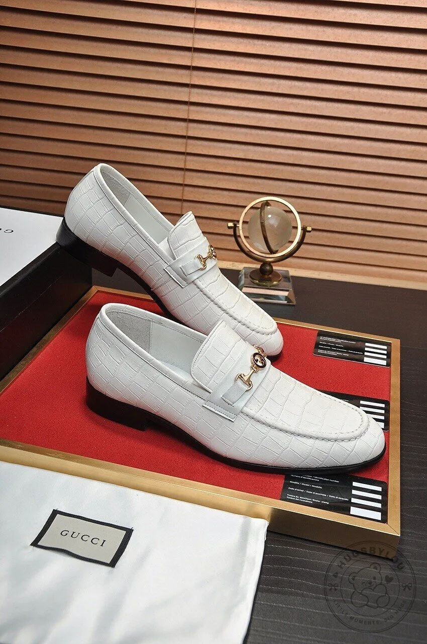 Gucci White Alligator Pattern Leather Horsebit Loafers for Men 10 Gucci White Alligator Pattern Leather Horsebit Loafers for Men