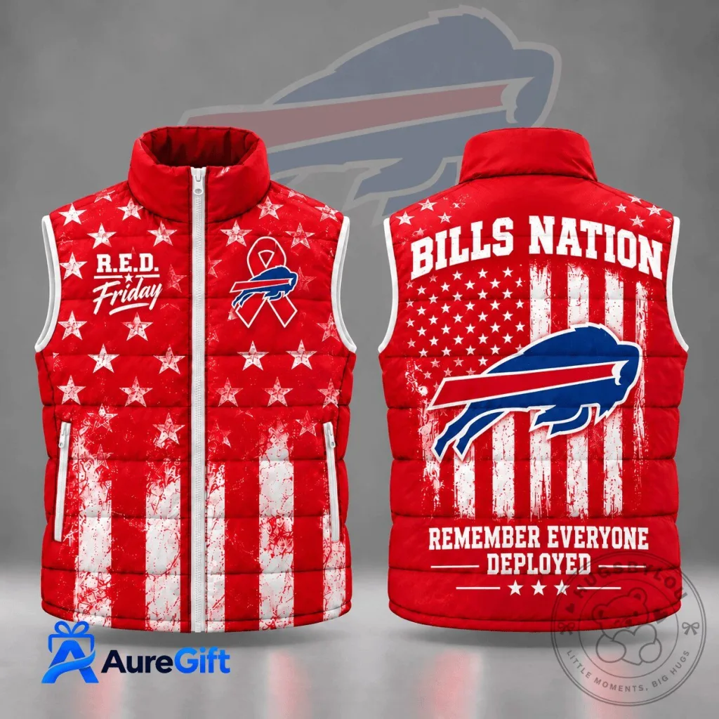 Buffalo Bills Remember Everyone Deployed R.E.D. Friday Stars and Stripes Puffer Vest Buffalo Bills Remember Everyone Deployed R.E.D. Friday Stars and Stripes Puffer Vest