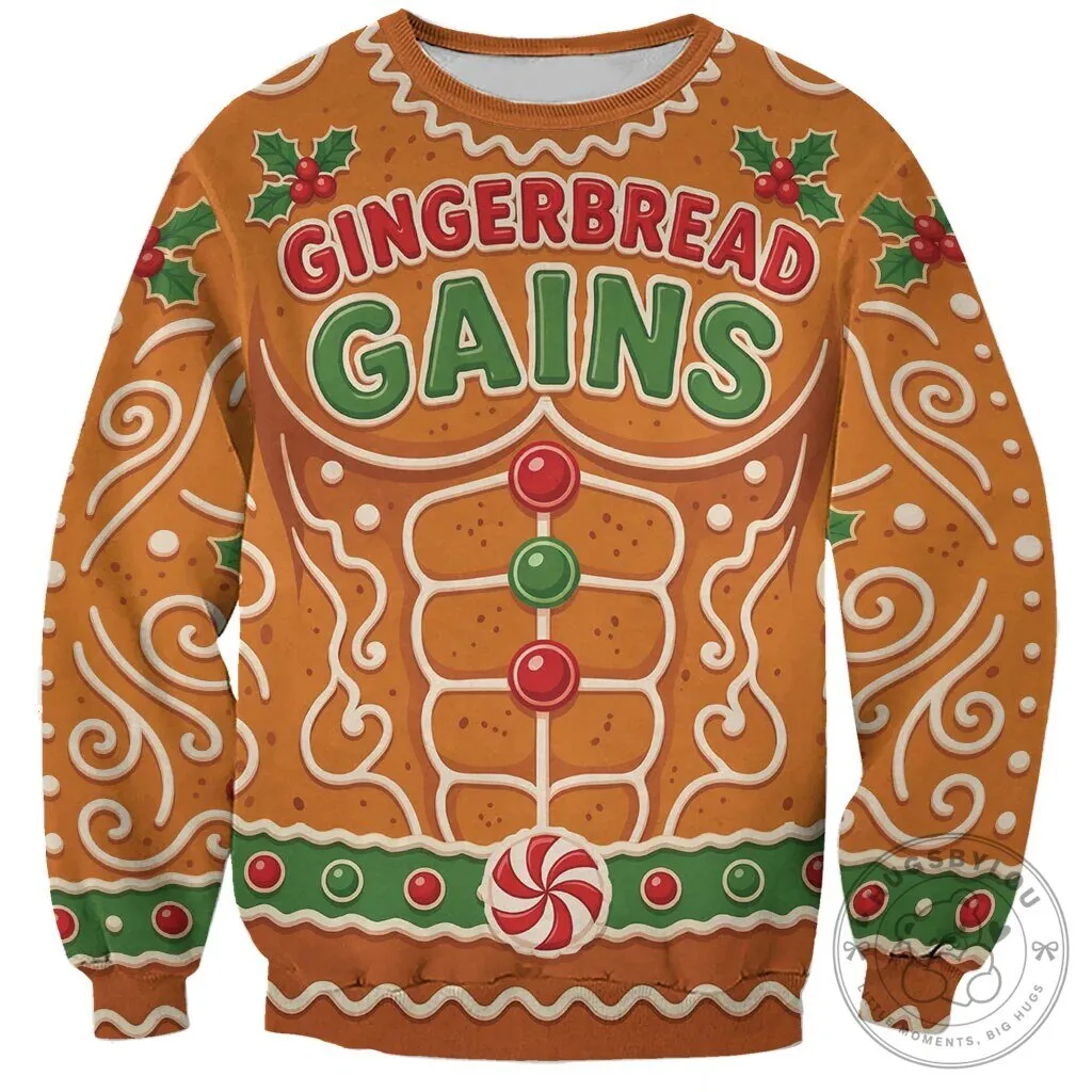 Gingerbread Gains Bodybuilder Christmas Holiday Sweatshirt