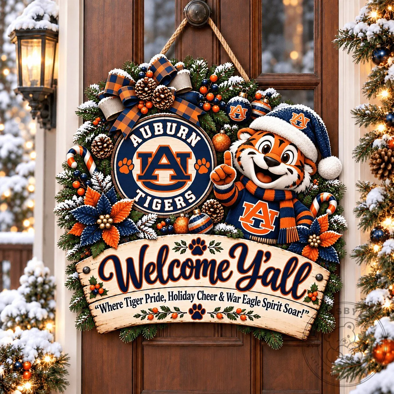 Auburn Tigers Mascot Christmas Welcome Y'all Holiday Door Hanger