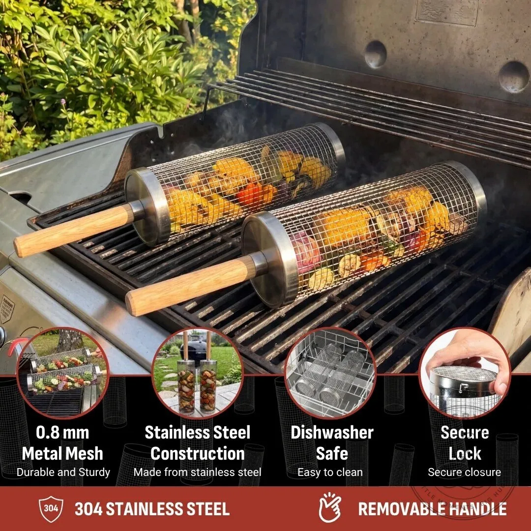 Rolling Grill Basket for Outdoor Cooking and Easy Grilling 15 Rolling Grill Basket for Outdoor Cooking and Easy Grilling