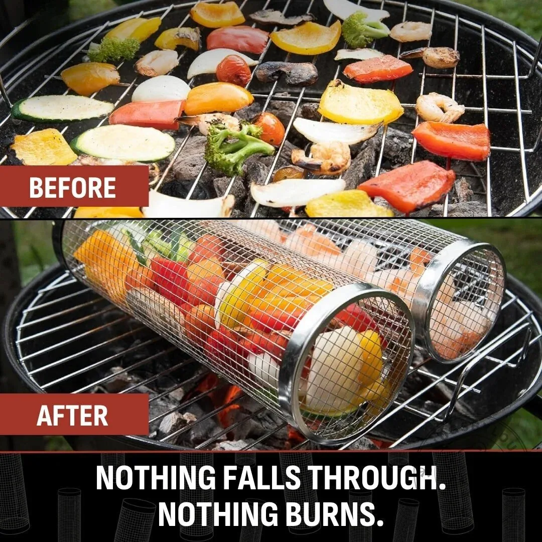 Rolling Grill Basket for Outdoor Cooking and Easy Grilling 16 Rolling Grill Basket for Outdoor Cooking and Easy Grilling