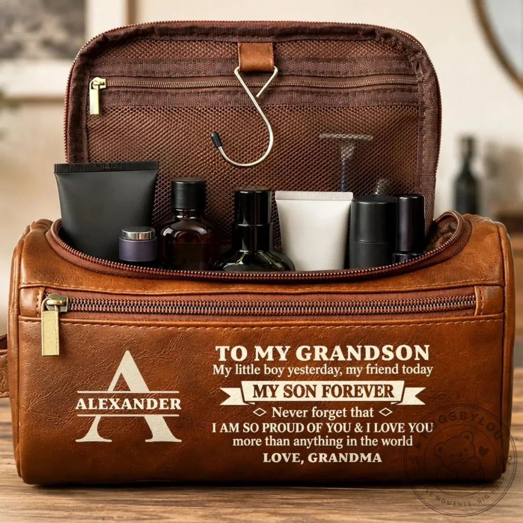 Personalized To My Grandson From Grandma Leather Toiletry Bag Personalized To My Grandson From Grandma Leather Toiletry Bag