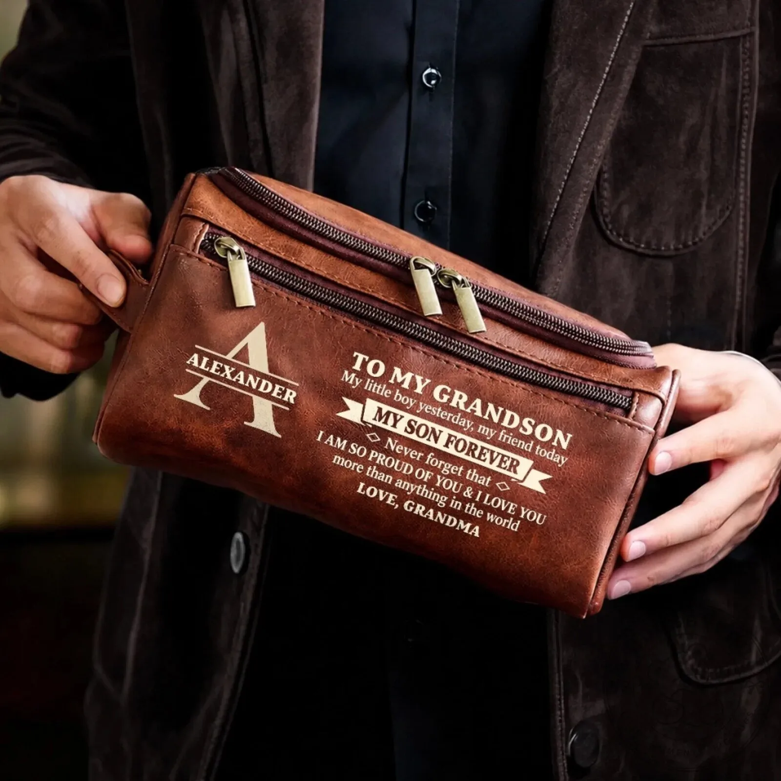 Personalized To My Grandson From Grandma Leather Toiletry Bag 9 Personalized To My Grandson From Grandma Leather Toiletry Bag