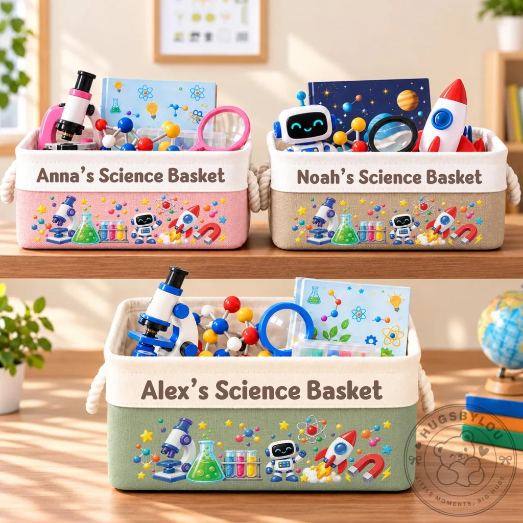 Personalized Kids Science Storage Basket with Custom Name for Children Personalized Kids Science Storage Basket with Custom Name for Children