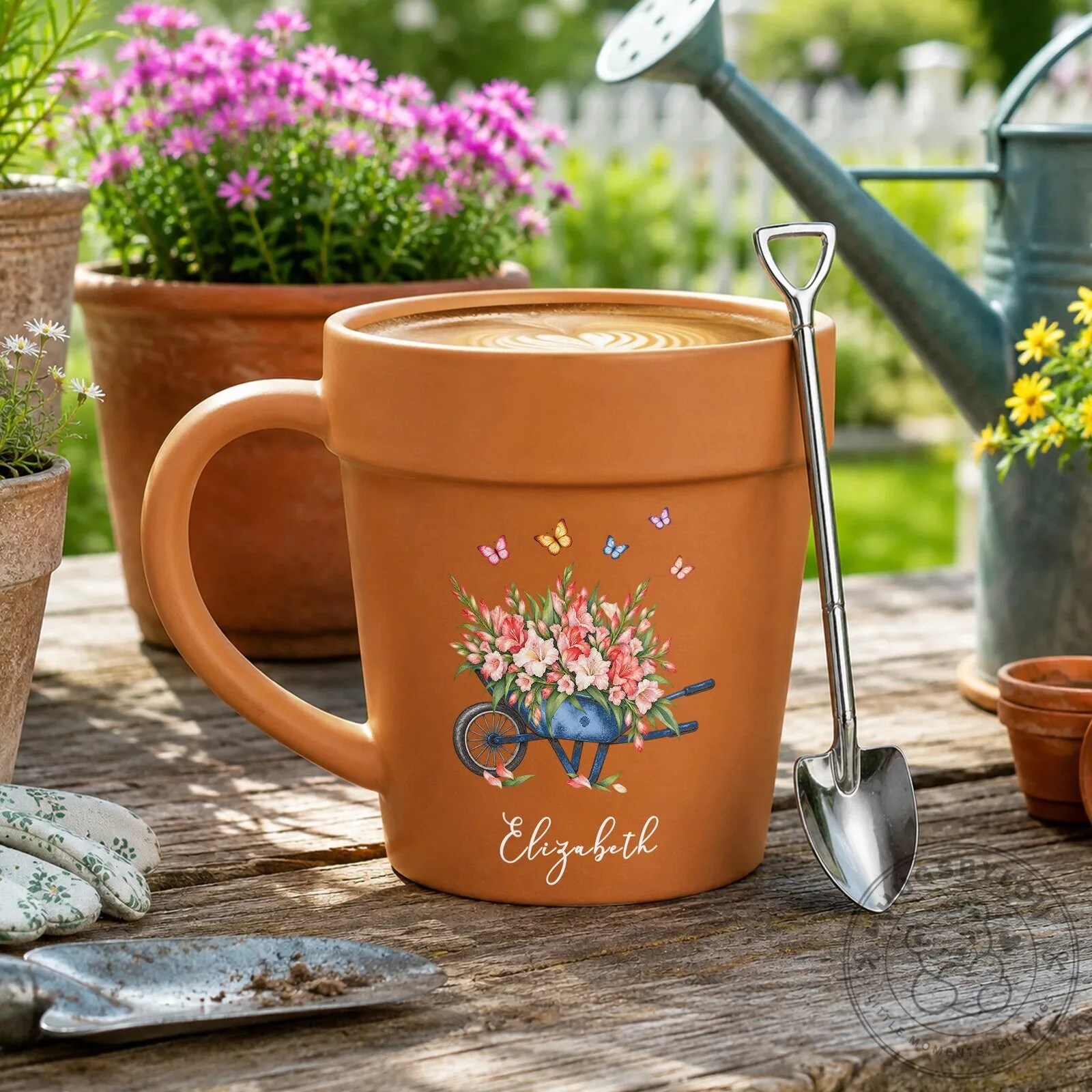 Personalized Flower Wheelbarrow Gardener Gift Coffee Mug 10 Personalized Flower Wheelbarrow Gardener Gift Coffee Mug
