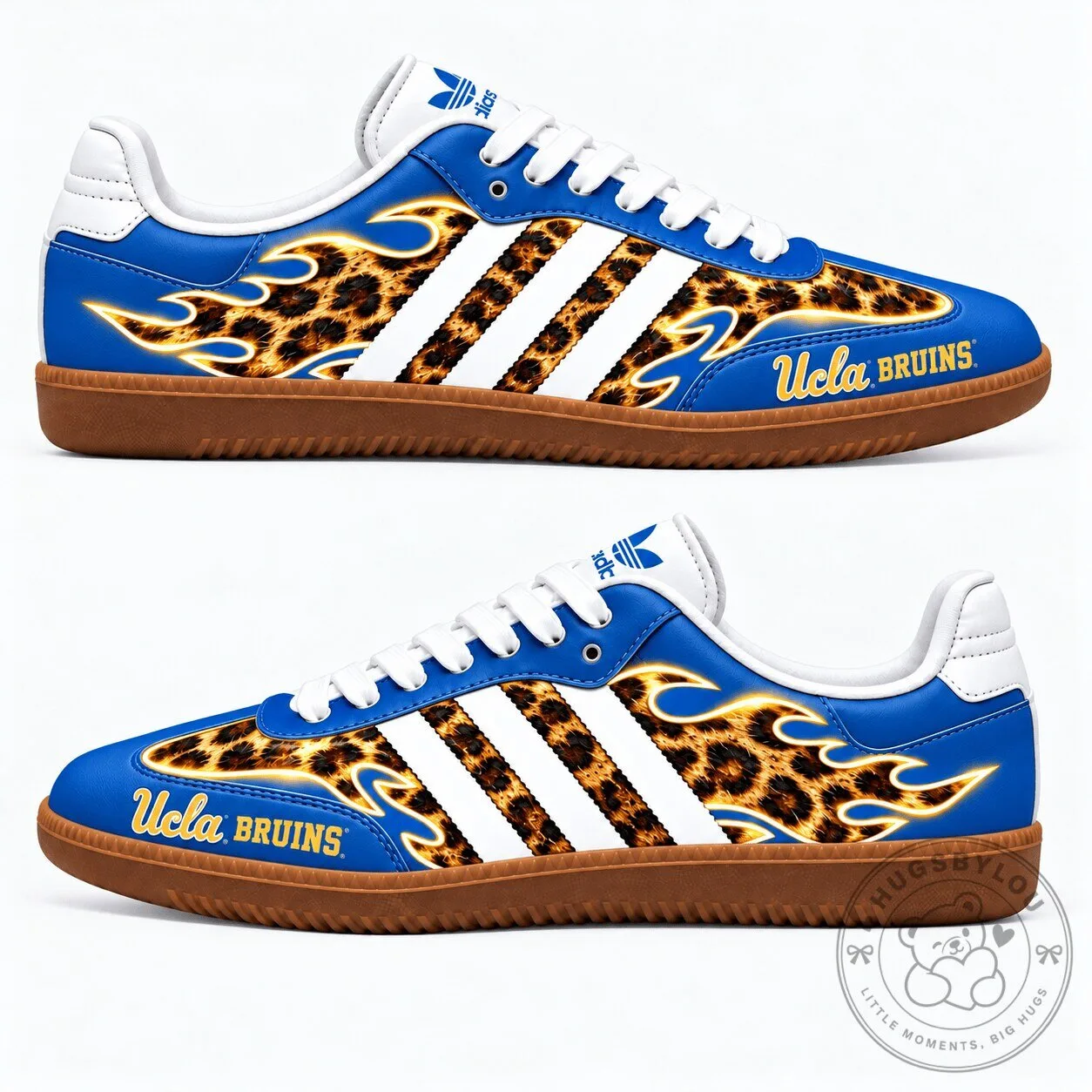 UCLA Bruins Leopard Print Flames Pattern Blue and White Sneakers Shoes