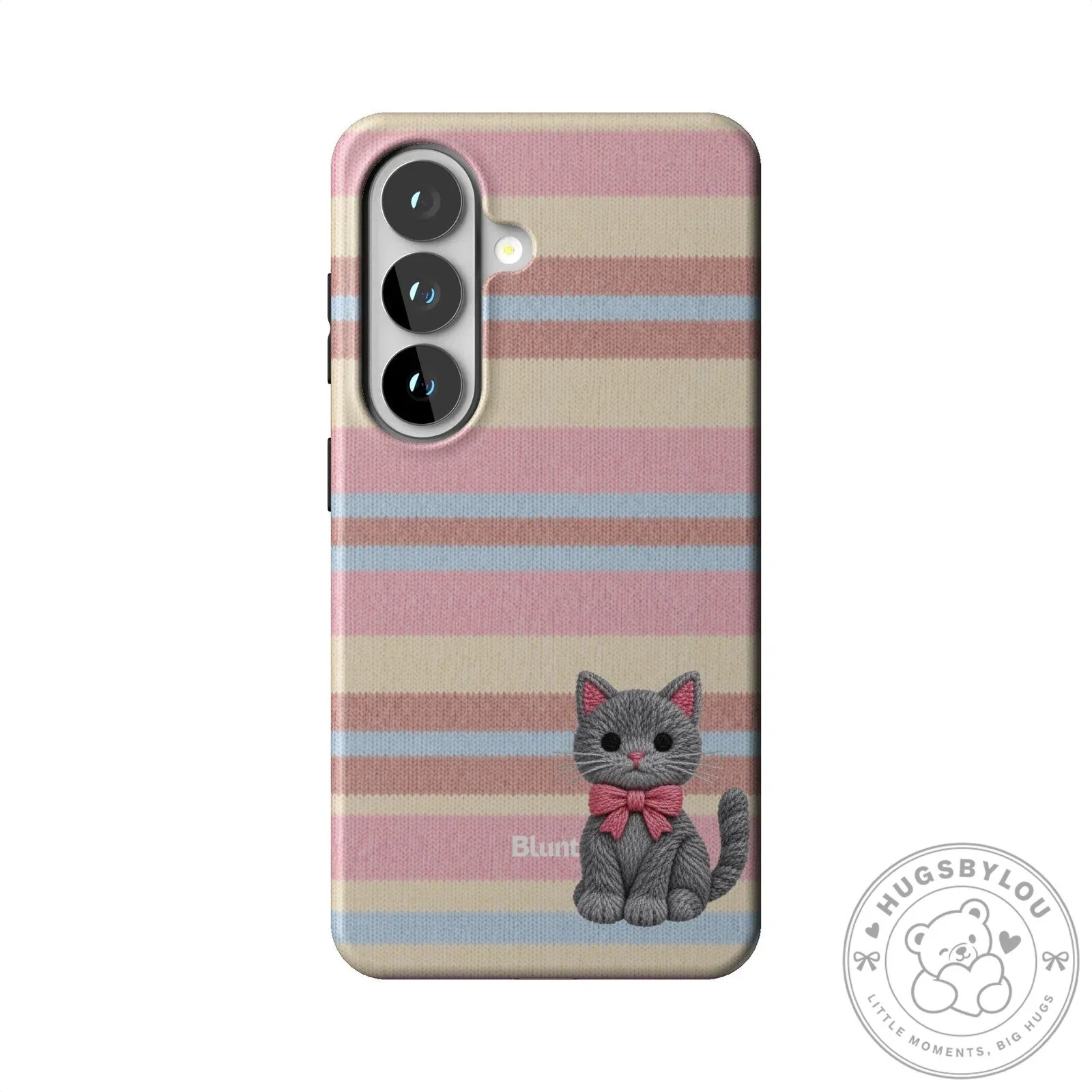 Cute Gray Kitten Pink Striped Pattern Samsung Galaxy Phone Case