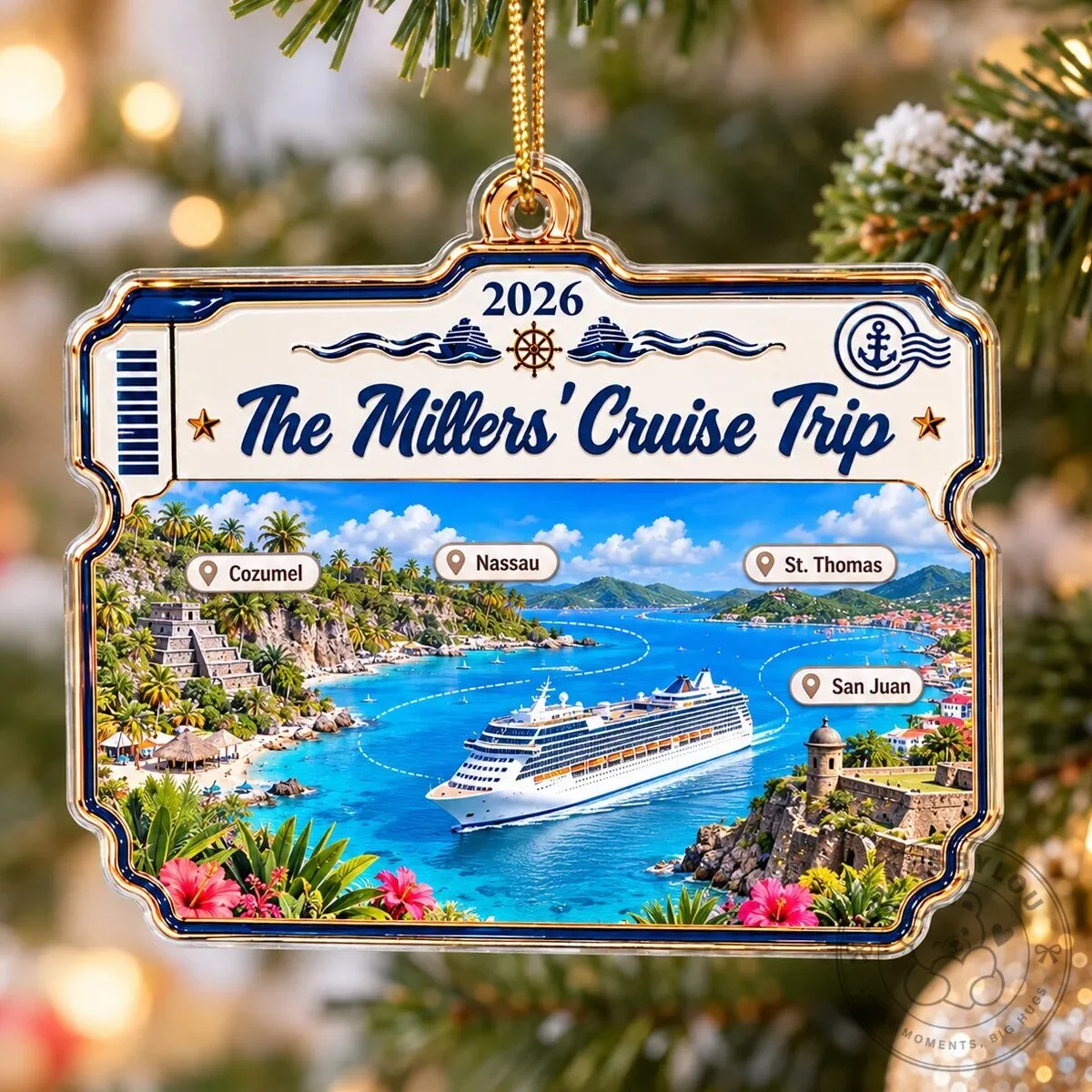 Personalized Family Cruise Trip 2026 Destinations Acrylic Christmas Ornament