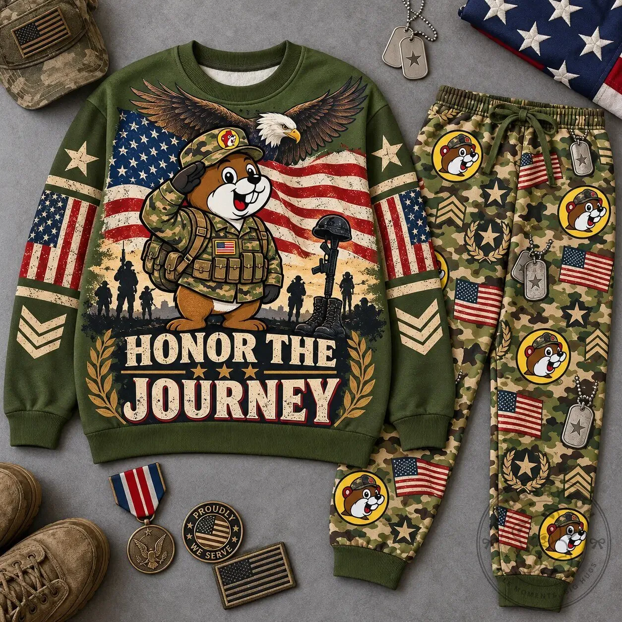 Buc-ee's Honor The Journey Military Graphic Crewneck Sweatshirt