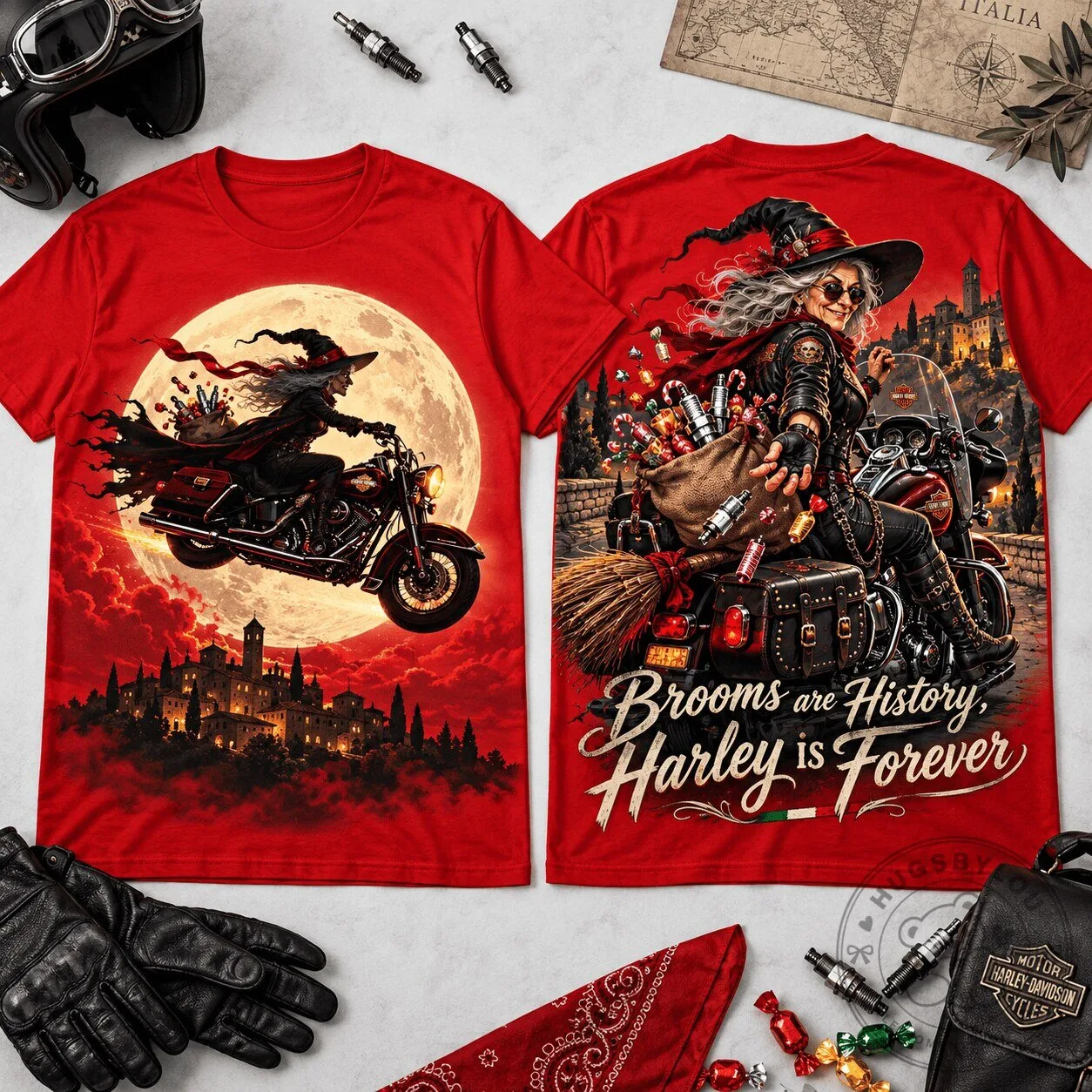 Harley Davidson La Befana Christmas Witch Biker Motorcycle Rider T-Shirt