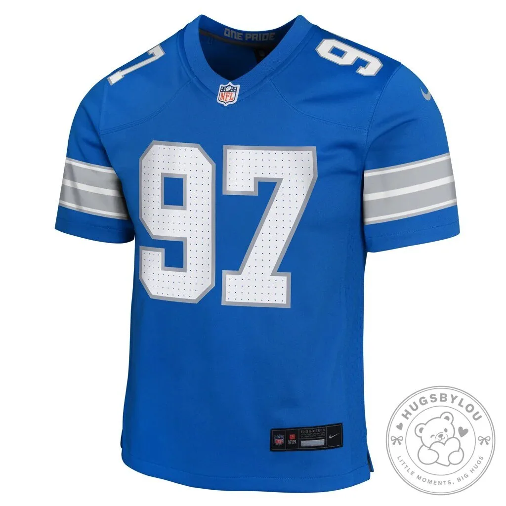 Detroit Lions Aidan Hutchinson Royal Blue Football Jersey 6 Detroit Lions Aidan Hutchinson Royal Blue Football Jersey