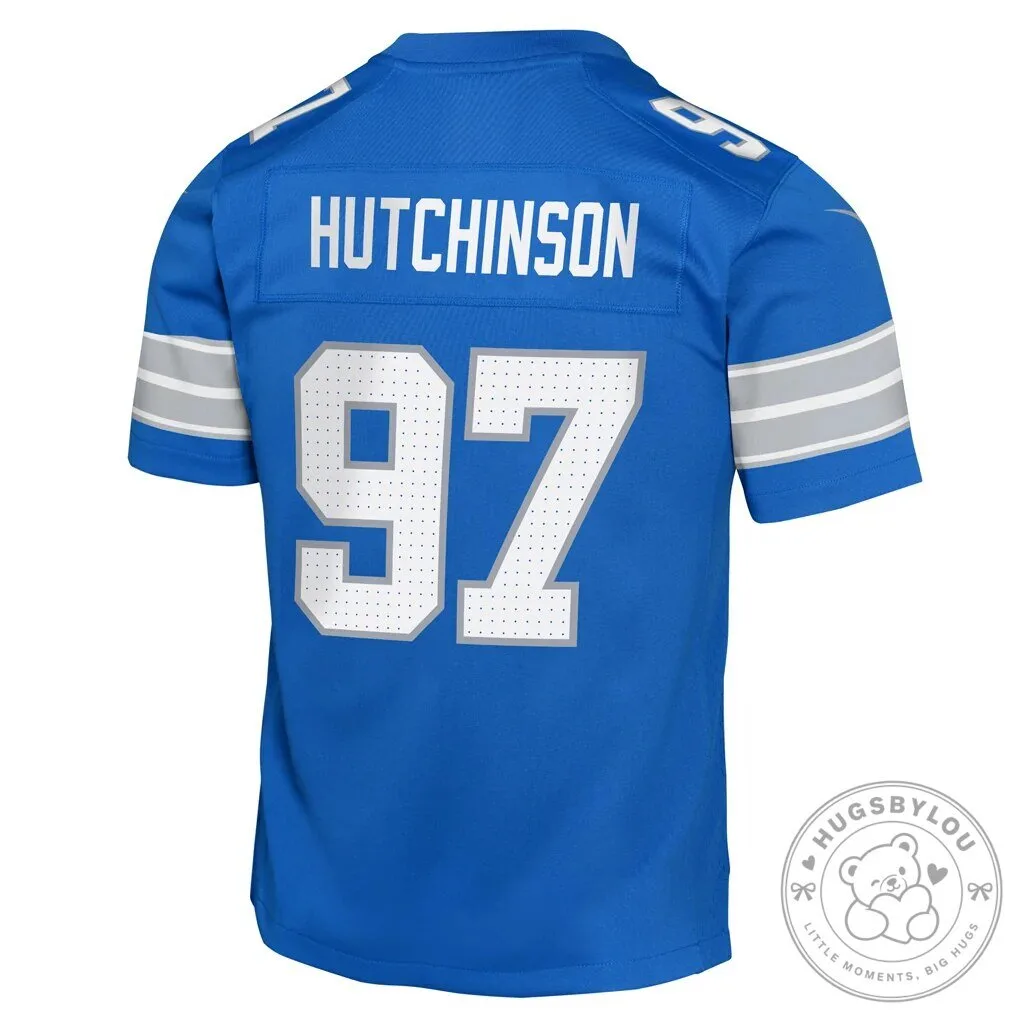 Detroit Lions Aidan Hutchinson Royal Blue Football Jersey 7 Detroit Lions Aidan Hutchinson Royal Blue Football Jersey