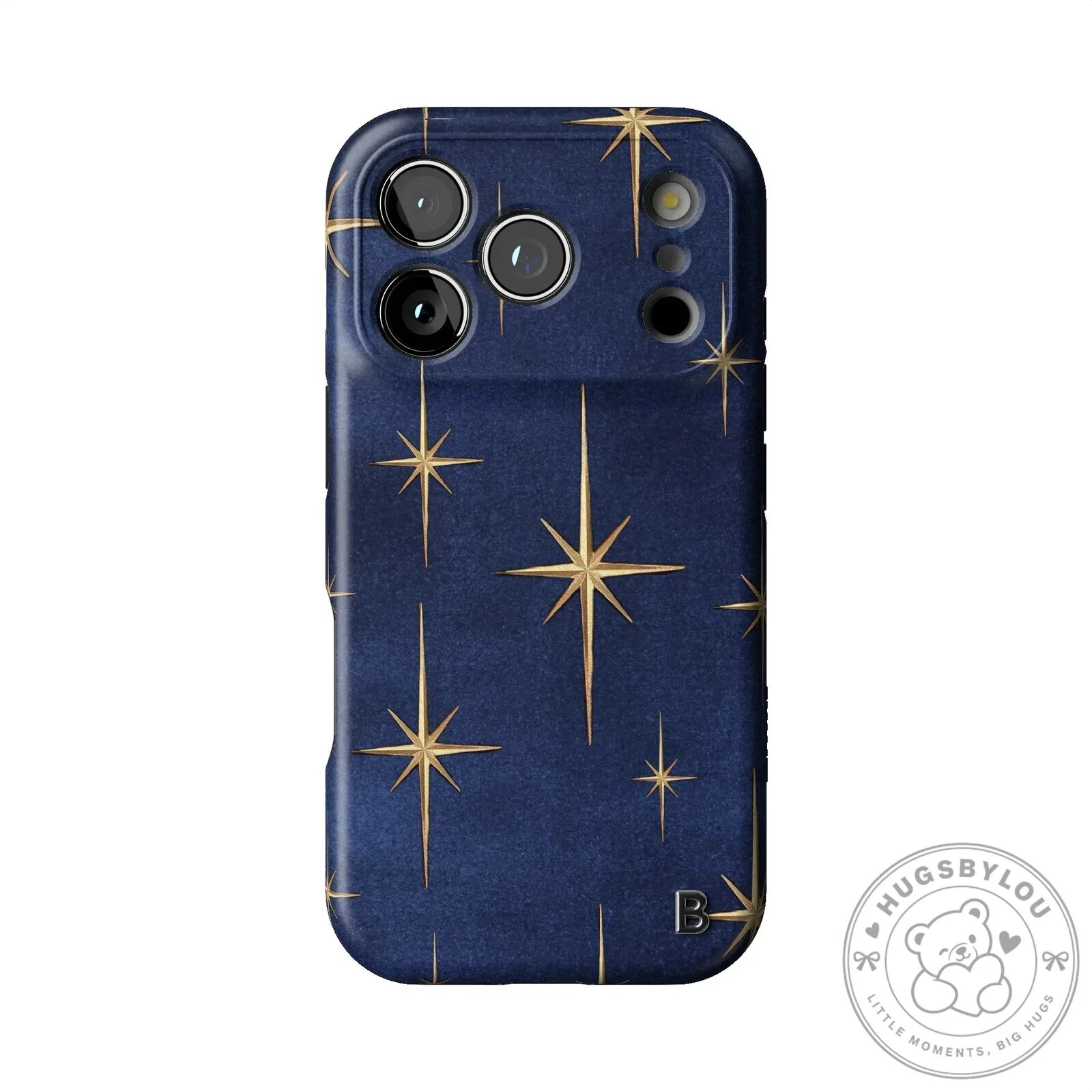Elegant Gold Starburst Pattern on Navy Blue Background iPhone Case